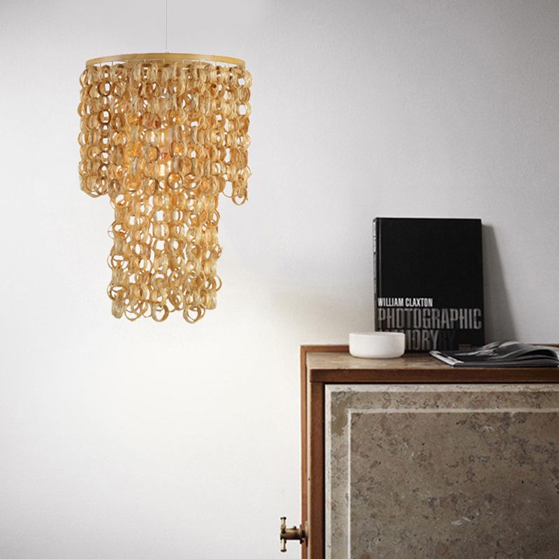 16 "/19.5" brede Tassel Bamboo Drop hanger Chinees enkel licht beige hangende lamp voor Dinging Room Restaurant