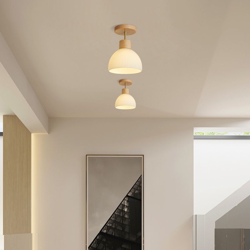 Contemporary Beige/Brown Flush Mount Lighting Wooden Ceiling Light for Bedroom