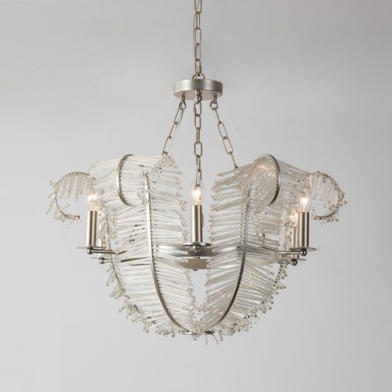 American Candle Chandelier Glass Silver Hanging Light for Bedroom
