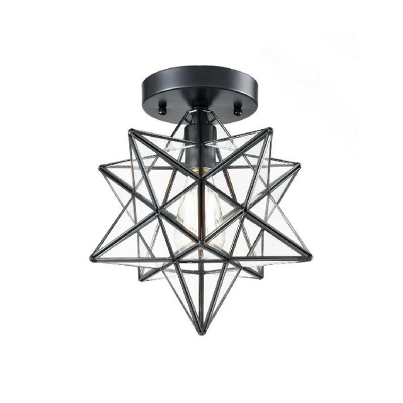 Black One Light Affermazione Montaggio moderno a stella in vetro a stella semi -filo per la camera da letto