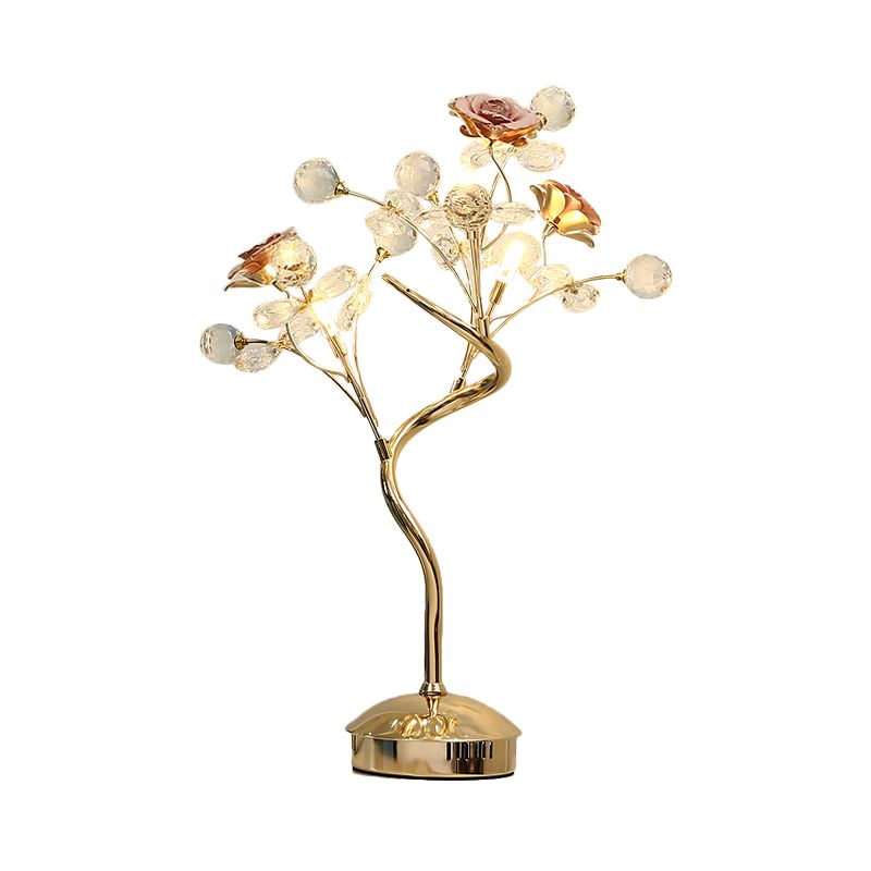 Wit/roze bloemverlichting Vastorale stijl Crystal Style Crystal 3 Heads Lounge Night Lamp met keramisch accent