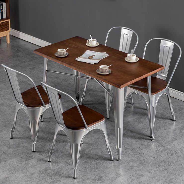 Industrial Style Solid Wood Dining Set with Metal 4 Legs Fixed Table Dinette Set for Restaurant