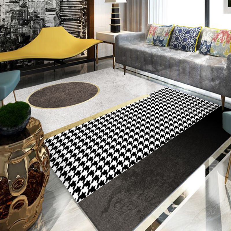 Contemporary Houndstooth Print Carpet Polyester Indoor Rug Non-Slip Backing Rug for Living Room