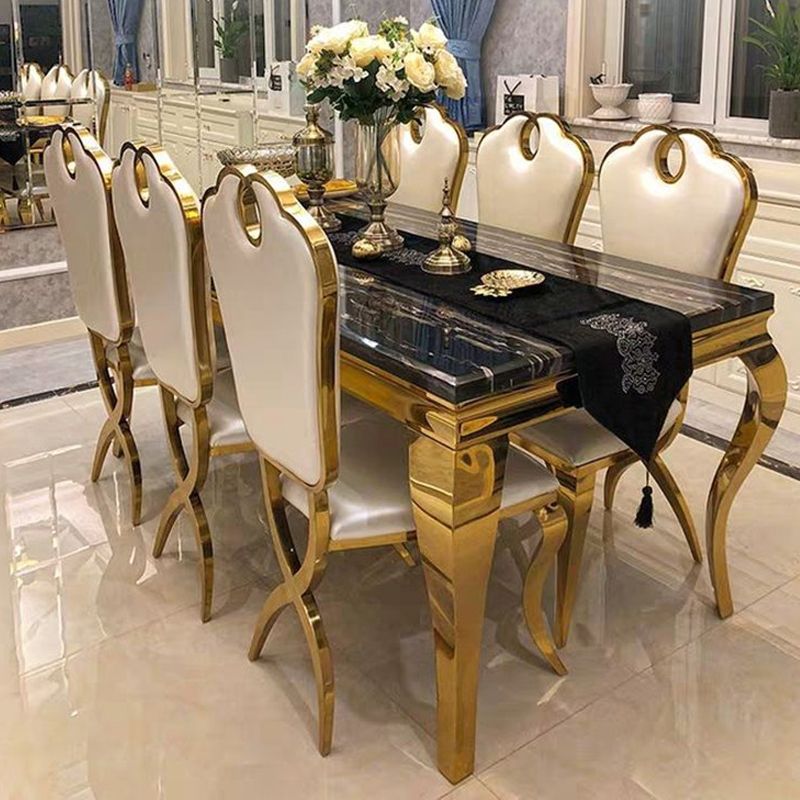 Marble Dining Table Luxury Style 4 Legs Metallic Base Rectangle Table for Home