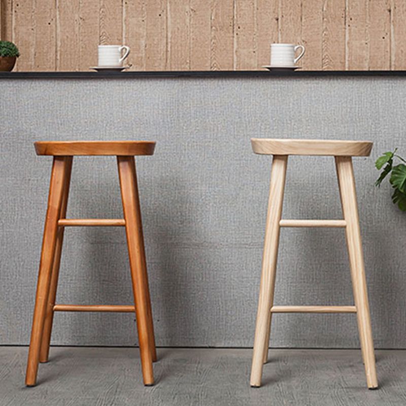 Solid Wood Indoor Counter Chair Saddle Seat Backless Counter Bar Stool