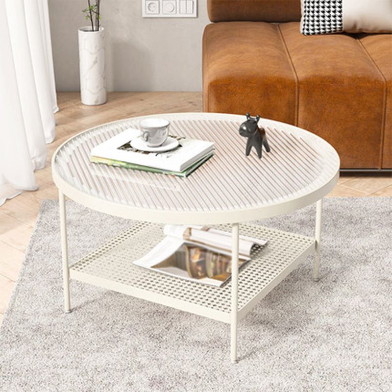 Four Legs Glass Coffee Table Shelf Included Geometric Single Cocktail Table
