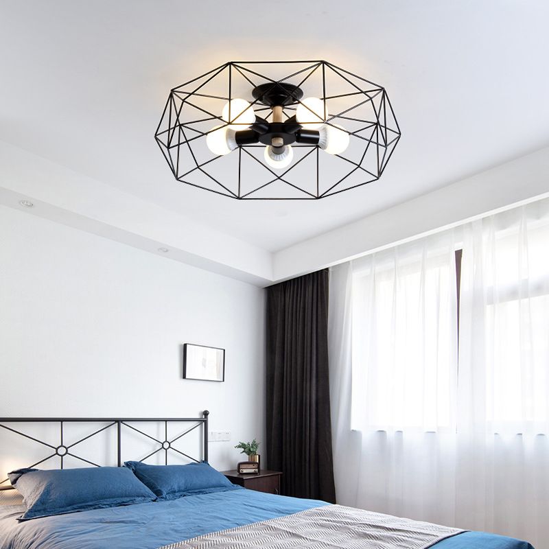 Industrial Cage Drum Semi Flush Mount Ceiling Light Metal Semi Flush Mount for Dining Room