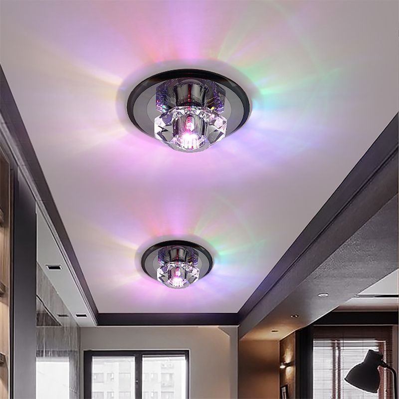 Cristal de cristal Beveled Mini Flush Light Style Moderne Flush Ceiling Light Fixture pour Hallway