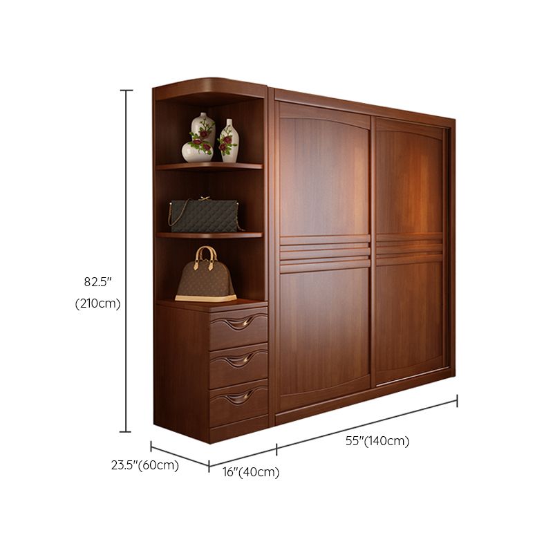 Rubber Wood Frame Wardrobe Freestanding Wardrobe Armoire with Shelves and Clothes Rail