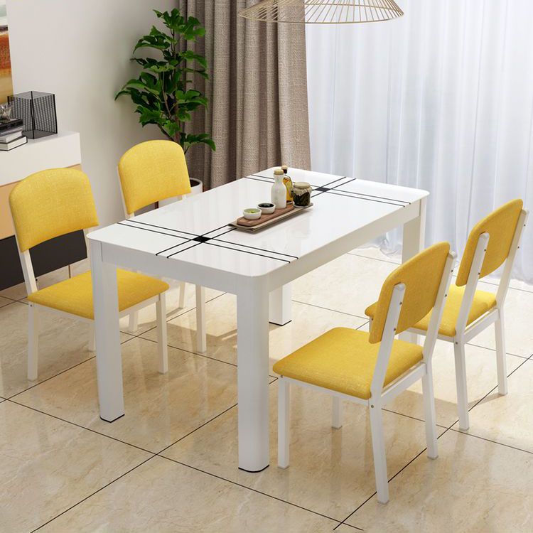 Modern Rectangular Dining Table Glass Tabletop for Living Room