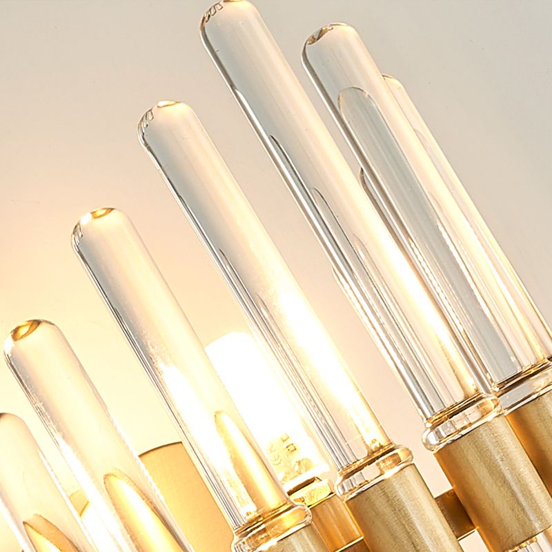 Tubular Wall Light Sconce Modern Style Clear Crystal 2 Bulbs Gold Finish Wall Sconce Light for Living Room