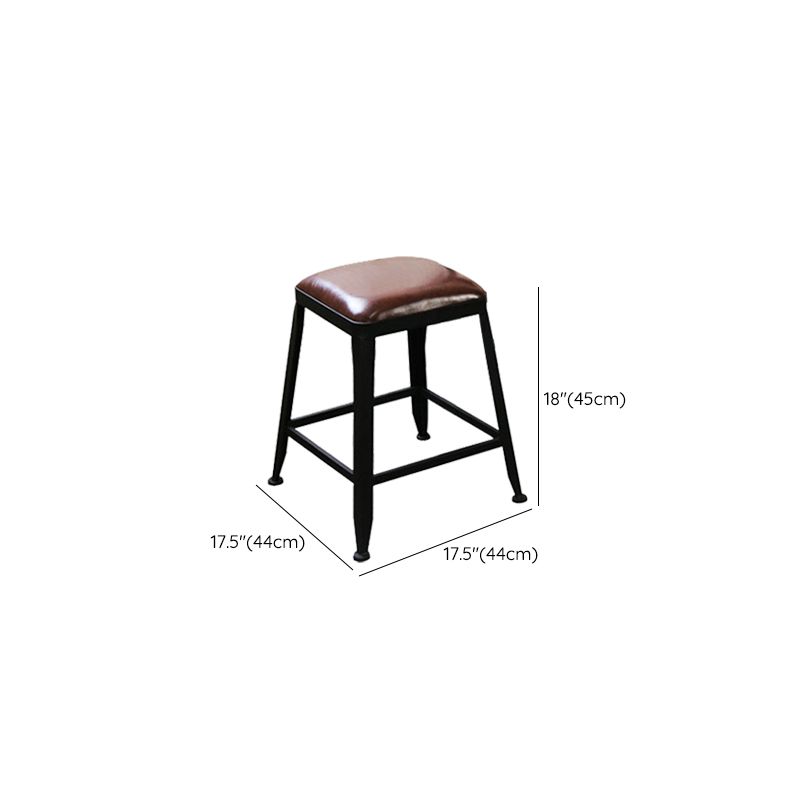 Industrial Faux Leather Dining Stool Low Back Bar Stool with Cushion