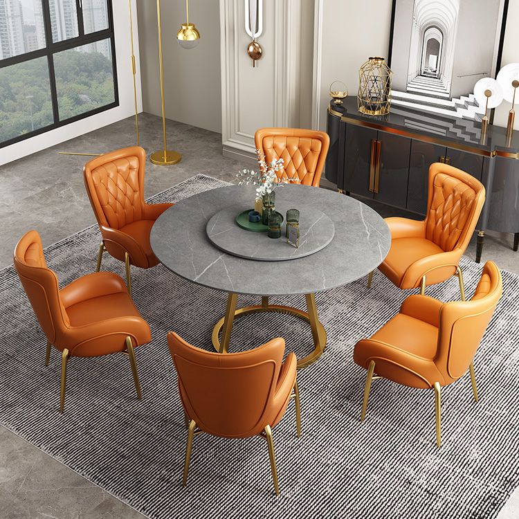 Sintered Stone Top Rotatable Round Table Modern Dining Table with Pedestal Base