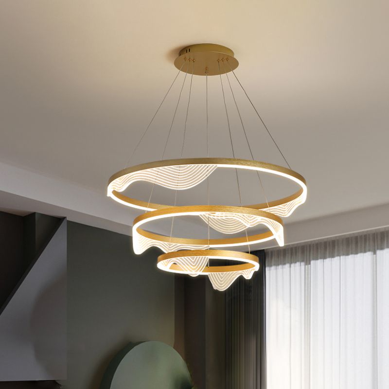 LED POST-MODERN HED sospeso Gold a sospensione 2/3 a livello Wavy-bordo lampadario rotondo con ombra acrilica