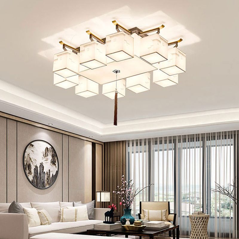 Chinese Style Fabric Flush Ceiling Light 5 Size for Optional Flush Light for Living Room