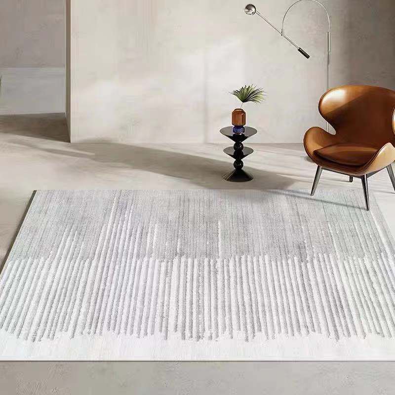 White Tone Modern Indoor Rug Polyester Abstractic Lines Print Carpet Easy Care Rug for Home Decoration