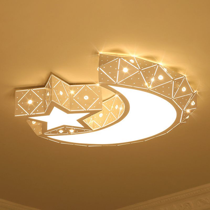 Nordic White Metal Flush Mount Light Fixture Cartoon Moon Flush Mount Spotlight for Kids Bedroom