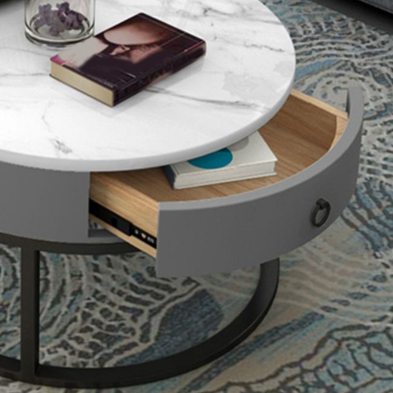 Slate Round Frame Coffee Table Modern Nesting Coffee Table Set with Drawer