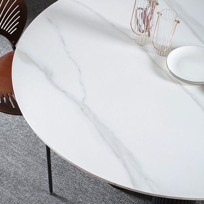 Mesa de comedor de piedra sinterizada Mesa de comedor redonda moderna con base de madera