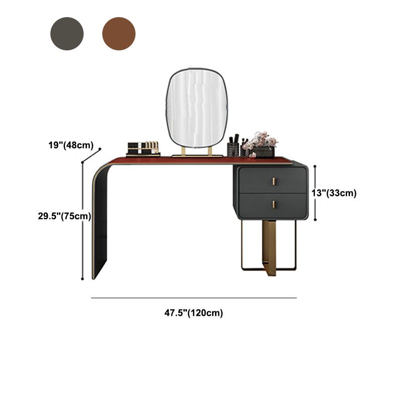 Contemporary Faux Leather and Wood 2-Drawer Makeup Vanity Desk