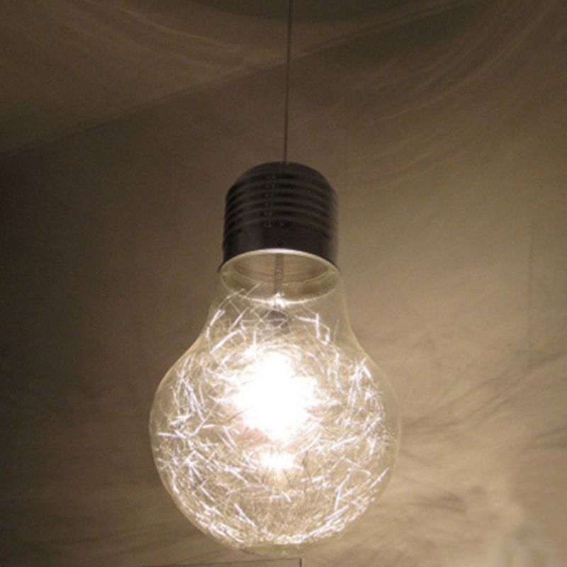 Suspension en forme de bulbe en argent créatif moderne 1 la tête de suspension en verre de tête