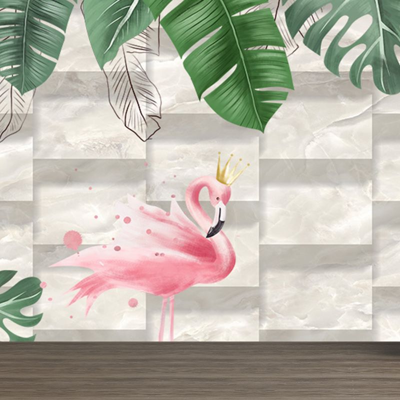 Tropix Flamingo and Plant Mural Light Color Stain Resistant Wall Art for Bedroom