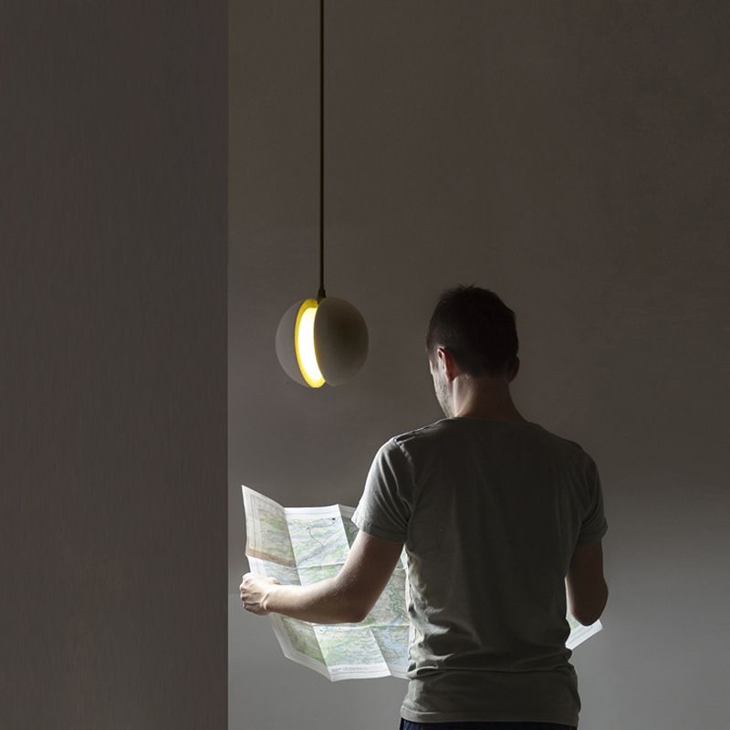 Grey Spherical Shape Pendant Lamp Modern Minimalist Cement Hanging Lamp for Living Room