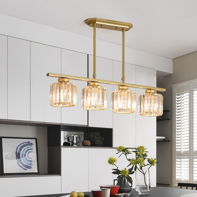 Modern Simple Island Pendant Cylinder Crystal Shade Island Light for Restaurant