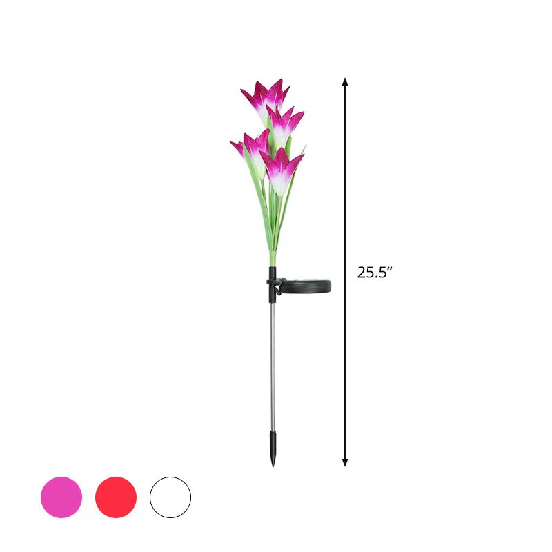 4-Bulb Lawn Ground Light Modern White/Purple/Red Solar LED Path Lamp with Artificial Lily Fabric Shade, 2 Packs