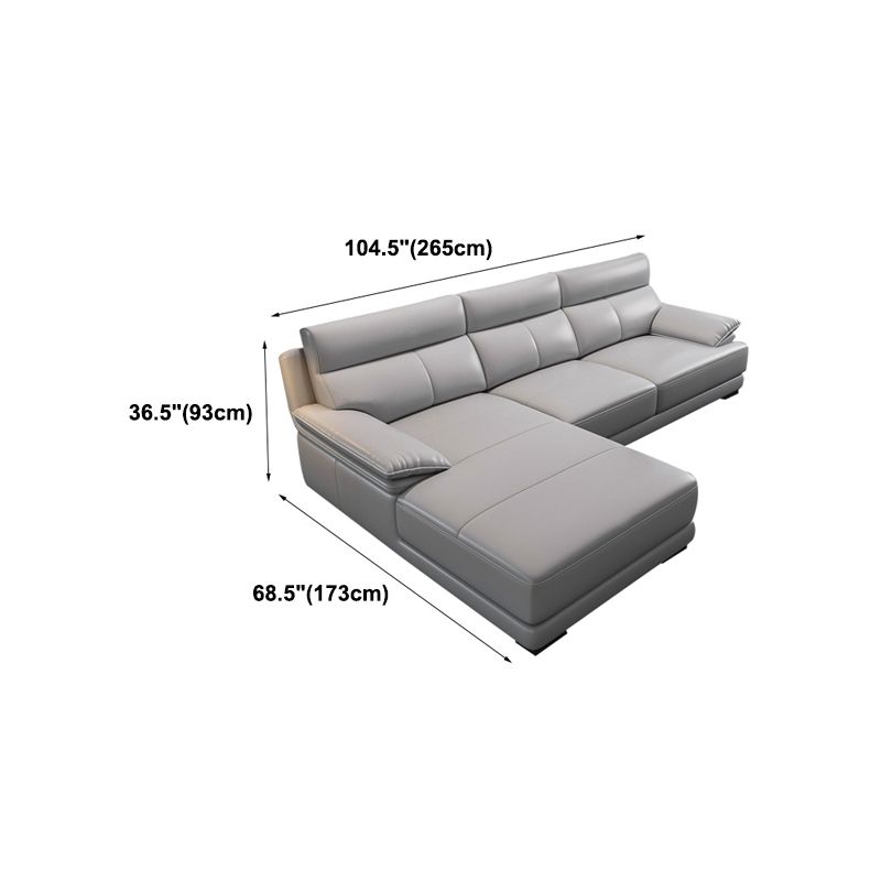 Scandinavian Stationary Cloud Gray Genuine Leather Cushion Back Sofa