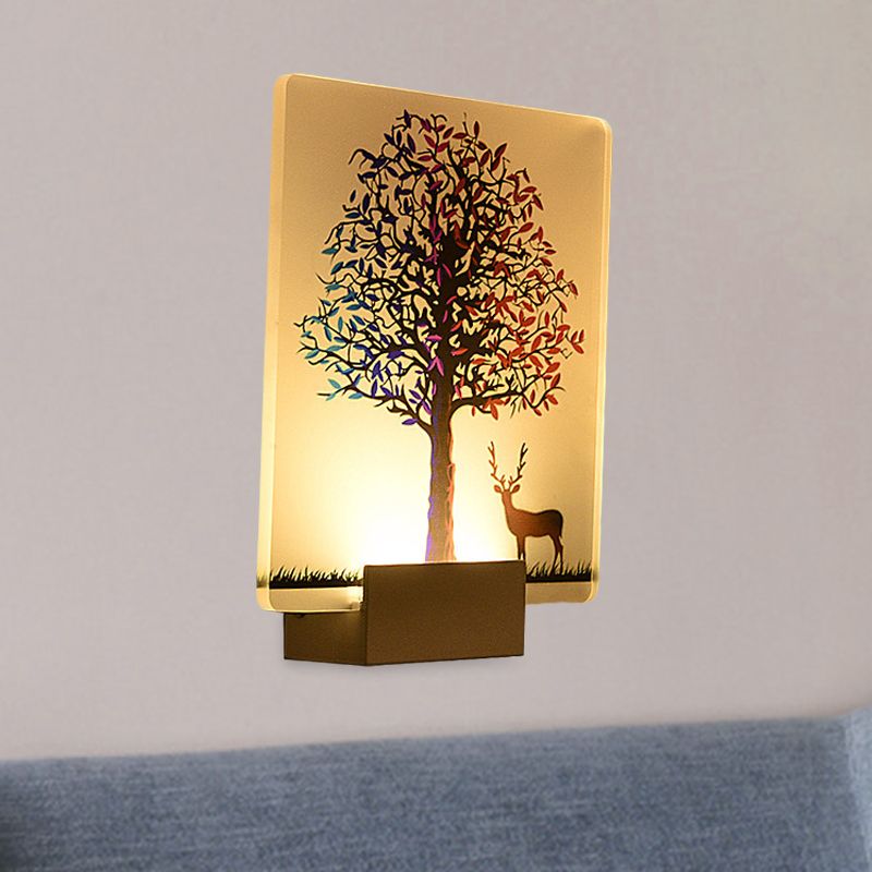 Nordic Elk/Tree Wall Mural Light Acrylic Living Room LED Sconce Light Fixture in White