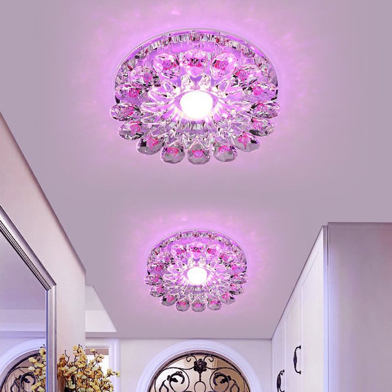 Plafonnier LED en cristal moderne à montage encastré, fleur violette, pour couloir