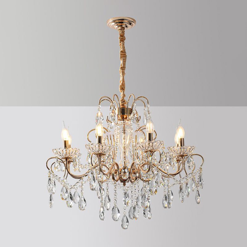 Candle Chandelier Light Fixtures American Style Multi-Head Suspension Pendant Lamps with Crystal