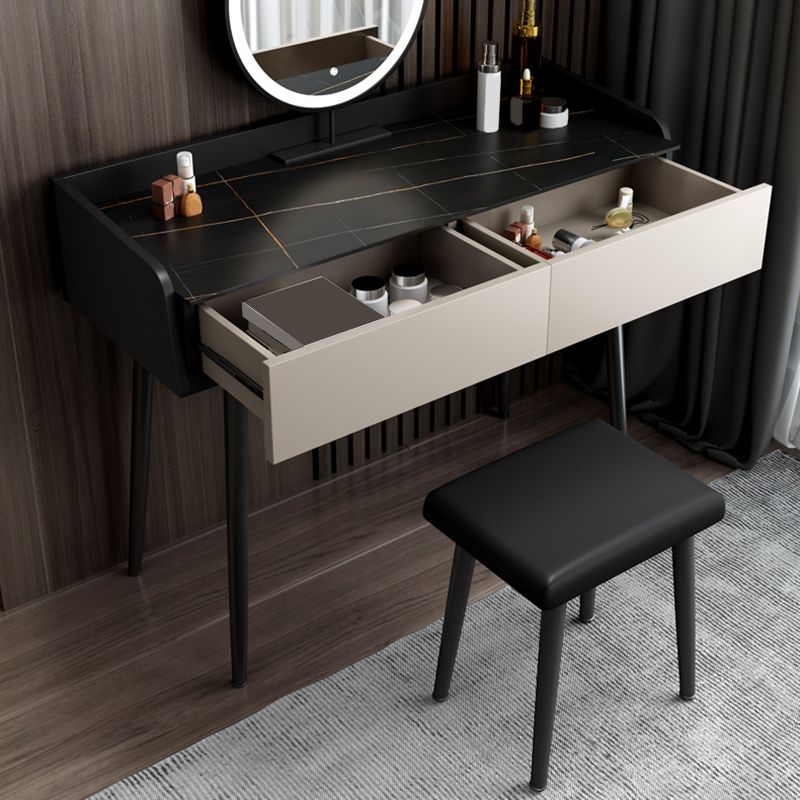 Contemporary Stone Top Vanity Metal Vanity Stool Set with 2 Drawers