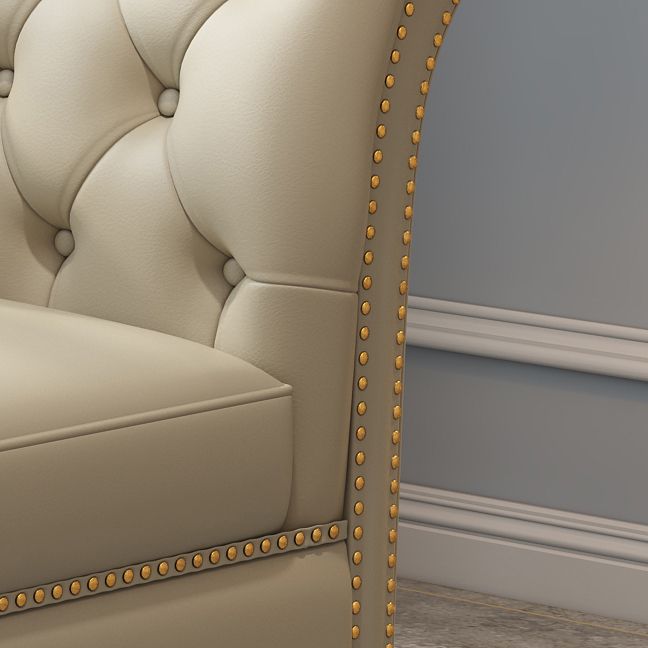 Tufted Genuine Leather Chaise Lounge Rolled Arms Lounge Chair for Bedroom and Living Room