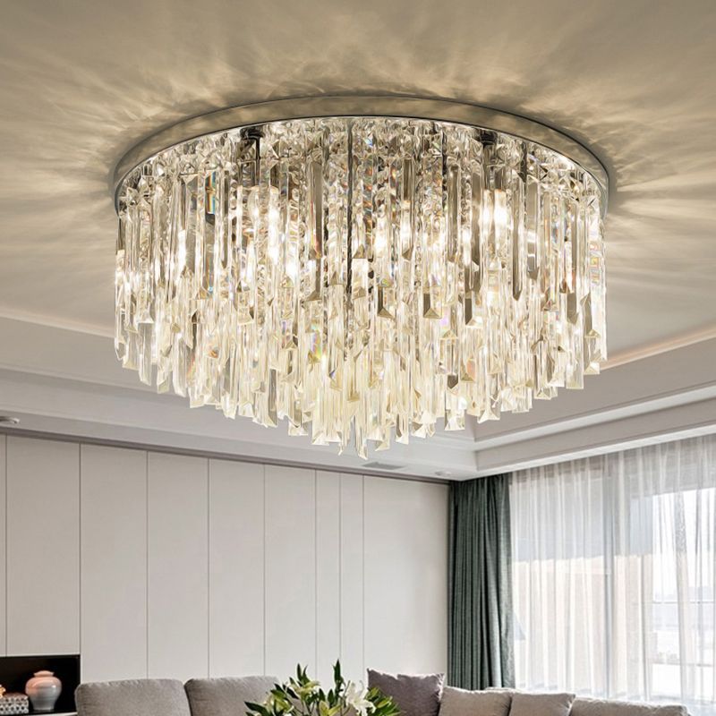 Round Ceiling Light Fixture Modern K9 Crystal Stick Bedroom Flush Mount Lighting