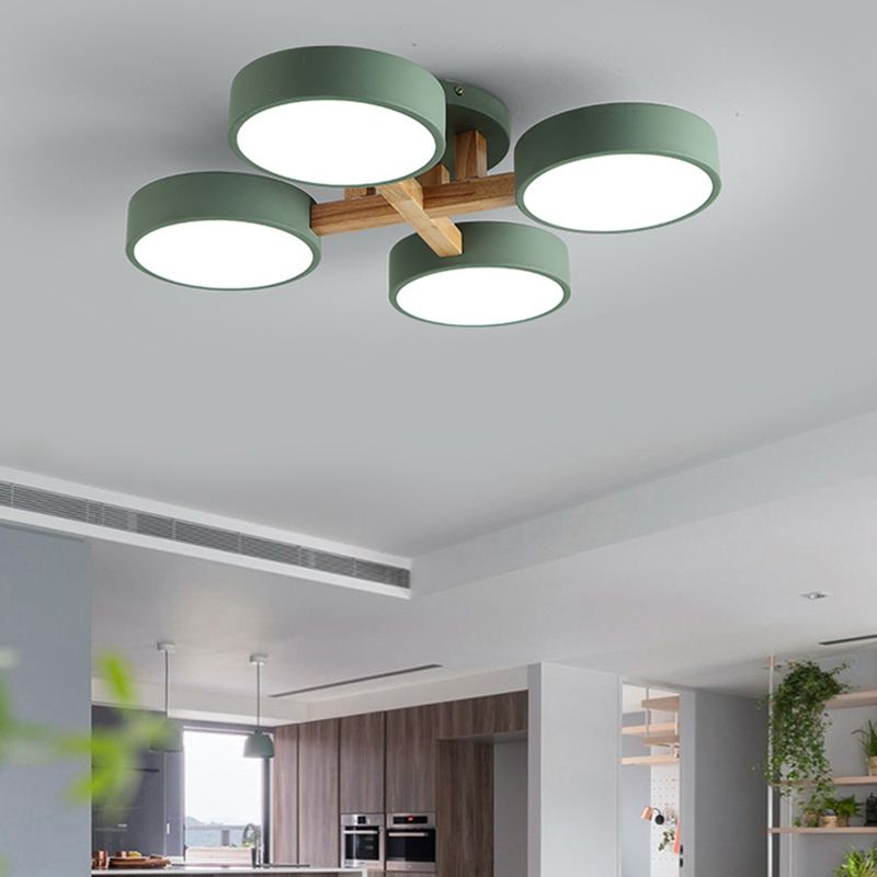 Nordic Round Ceiling Light Wood Macaron LED Flush Mount Light for Living Room