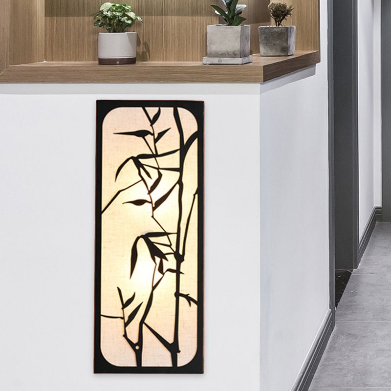 Tissu en forme de bambou en forme de cuboïde feuille murale légère de style chinois de 5 balles lampe murale en noir