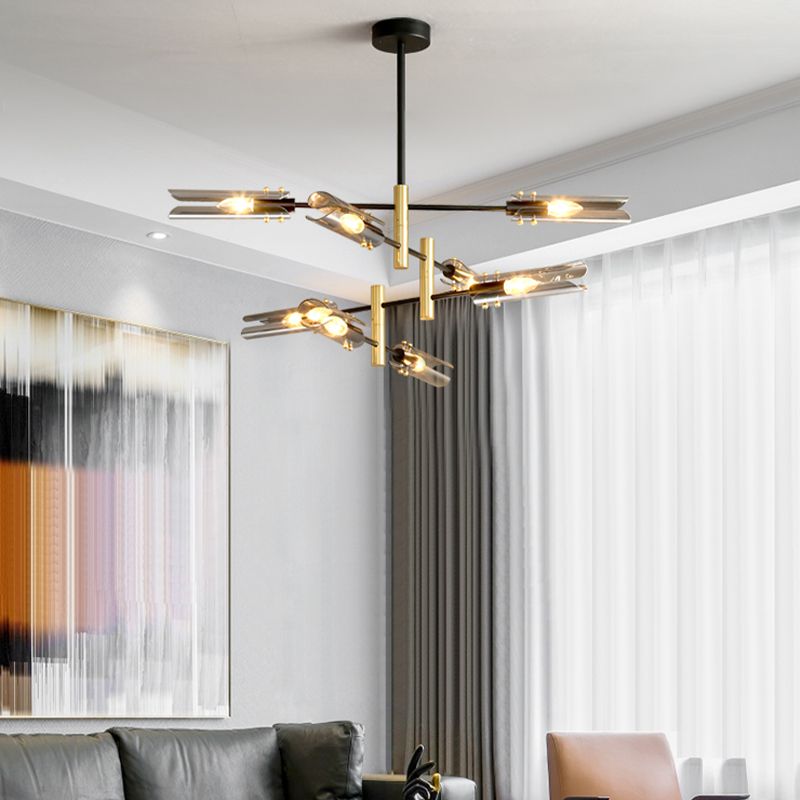 Glazen geometrische hanglamp in moderne creatieve stijl smeedijzeren kroonluchter voor eetkamer