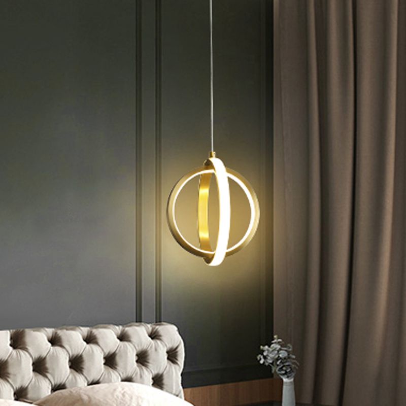 Gold Dual Ring Mini Pendant Light Kit Simplicity LED Metallic Down Lighting Pendant