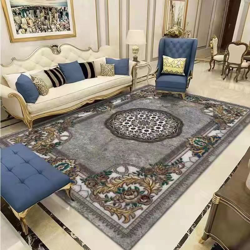 Red Retro Carpet Polyester Flower Carpet Washable Carpet for Home Decoration