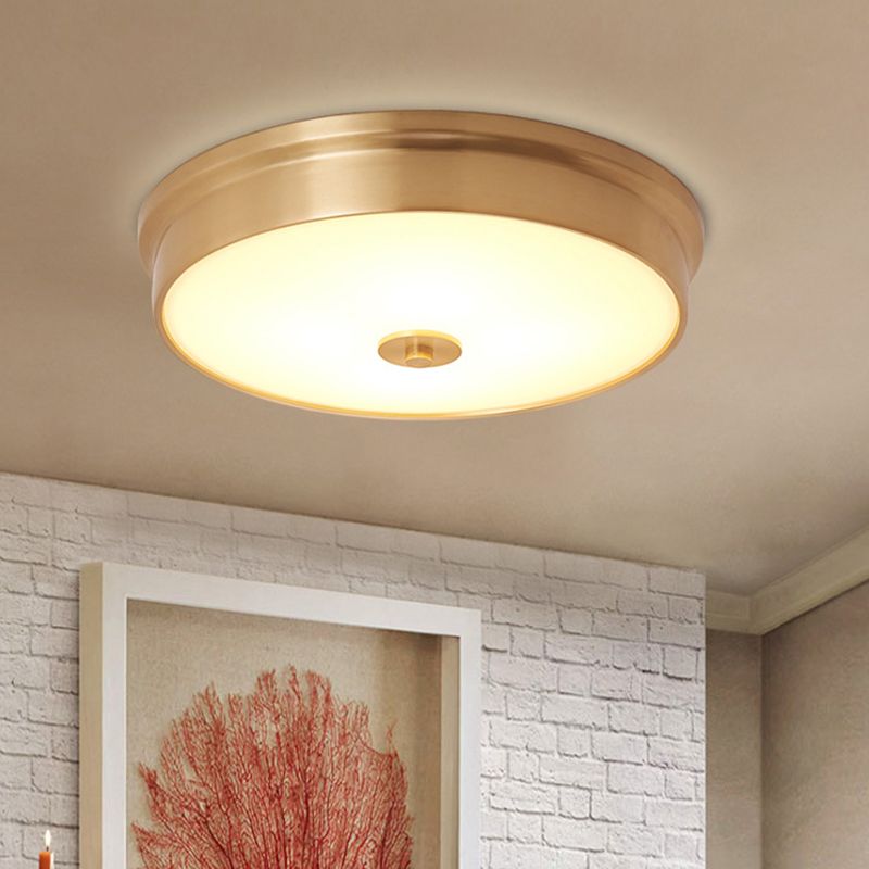 Plafonnier en verre doré de style rétro colonial, plafonnier circulaire en cuivre pour chambre à coucher