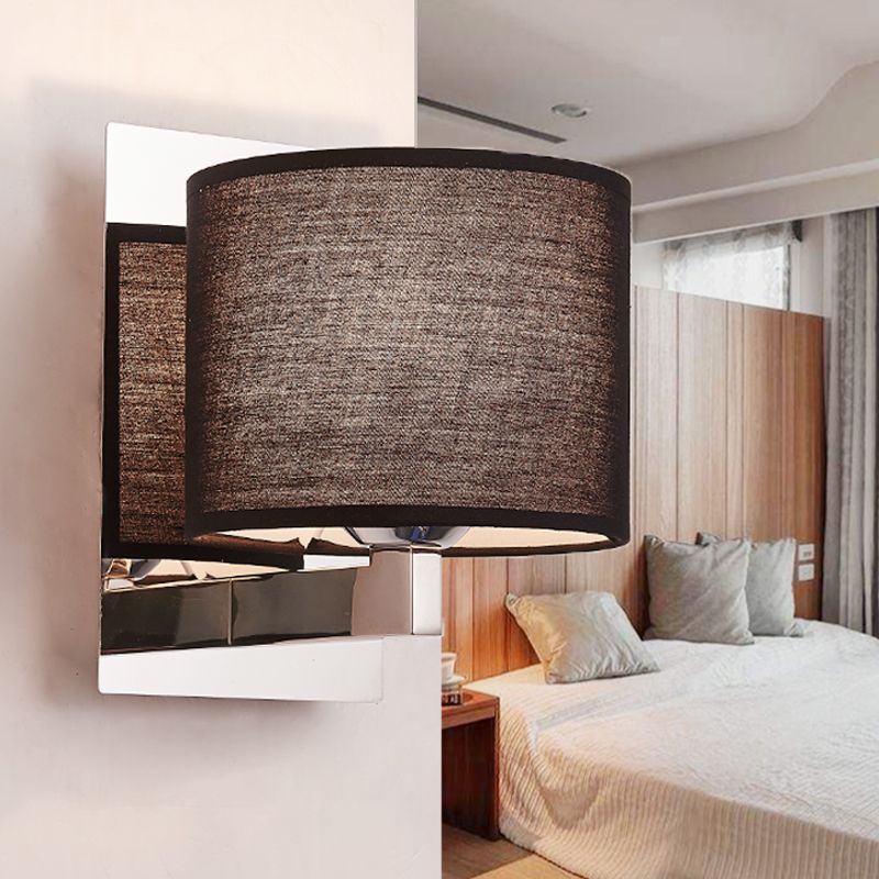 Drum Wall Mount Lighting Modernism Fabric 1 Light Wall Sconce Lighting in Black/White