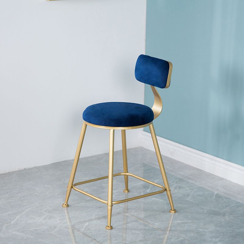 Nordic Backrest Armless Counter Stool Iron Kitchen Bar Stool with Velvet Cushion and Pedal