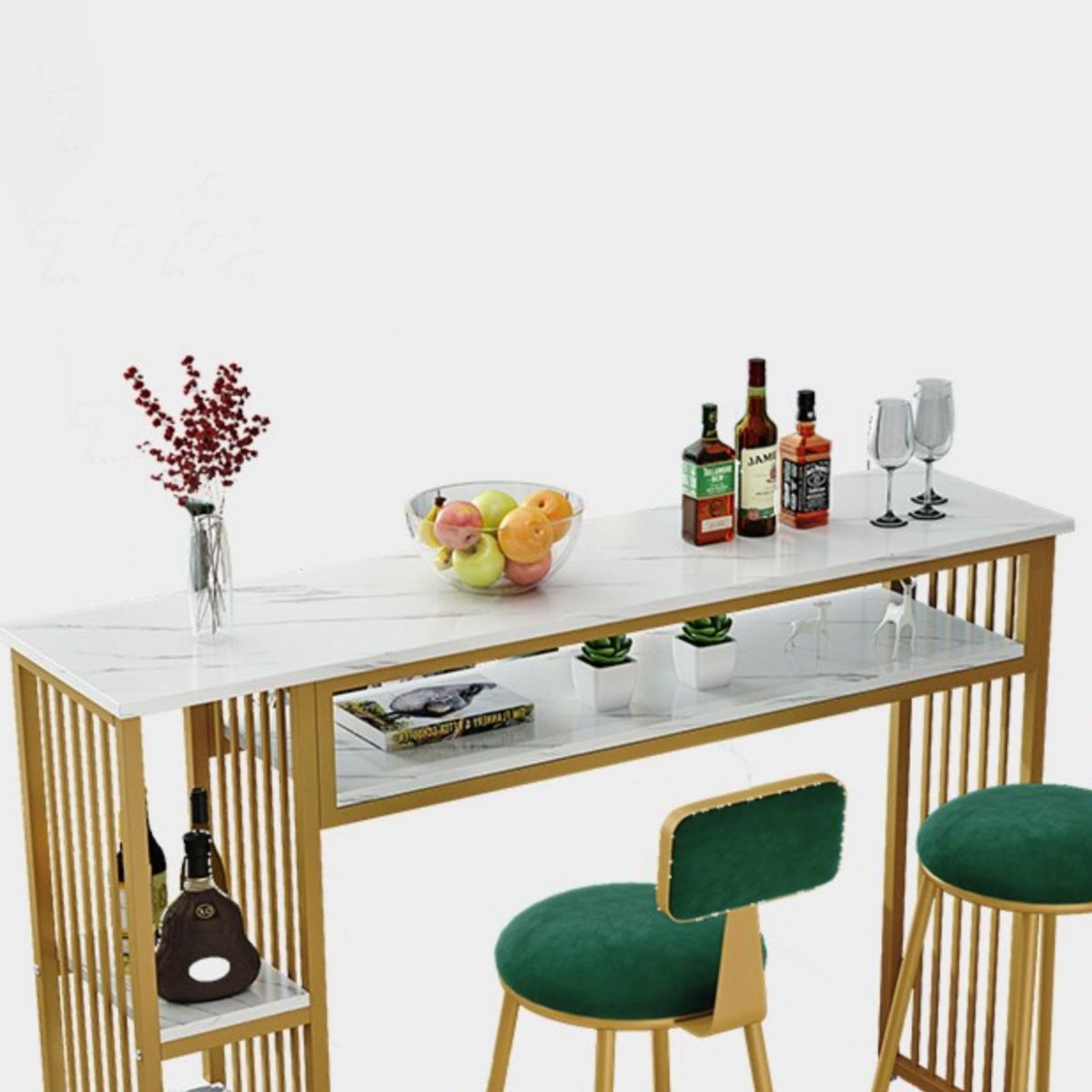 Glam Indoor Bar Dining Table Marble Rectangle Bar Stool Table
