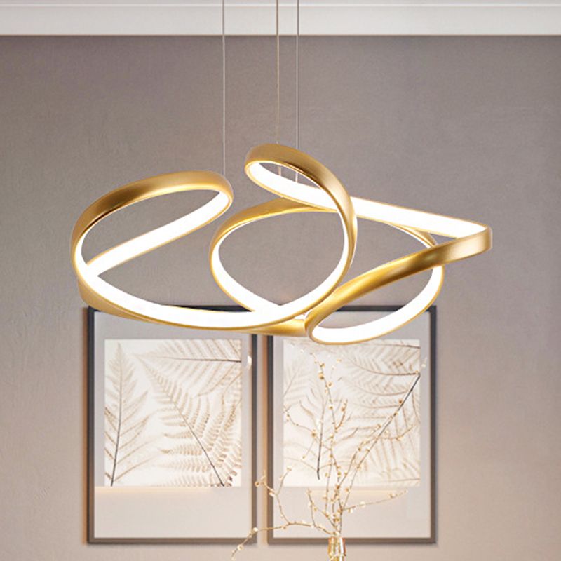 Wave Acrilic lampadario semplice oro o caffè lampada appesa a LED per sala da pranzo, largo 14 "/19.5"