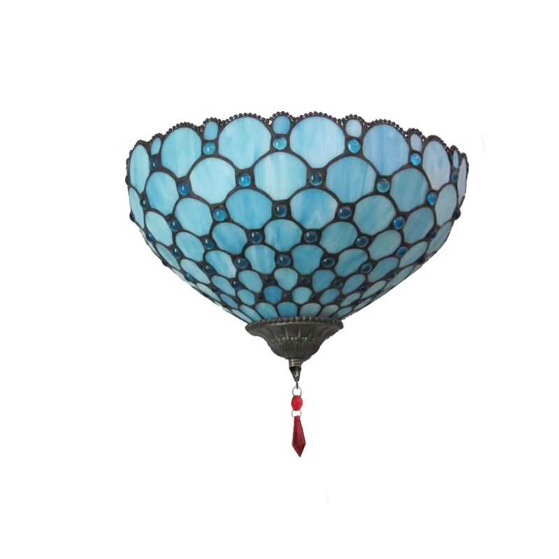 Bowl Wall Mount Light with Fish Scale 1 Light Stained Glass Tiffany Style Blue Wall Lighting