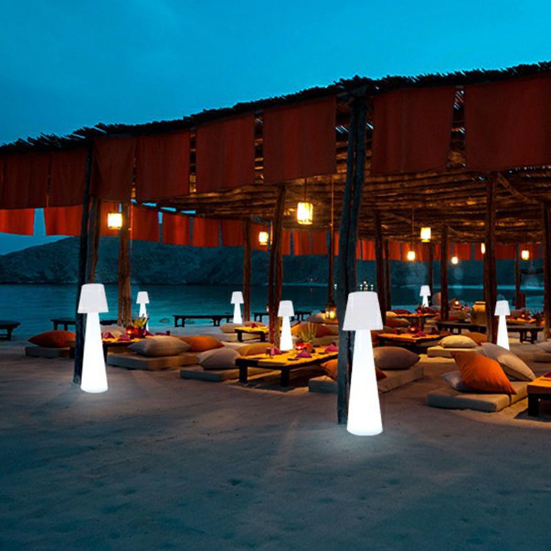 Mushroom Shaped Rechargeable Path Light Modern Plastic Outdoor Landscape Light in White