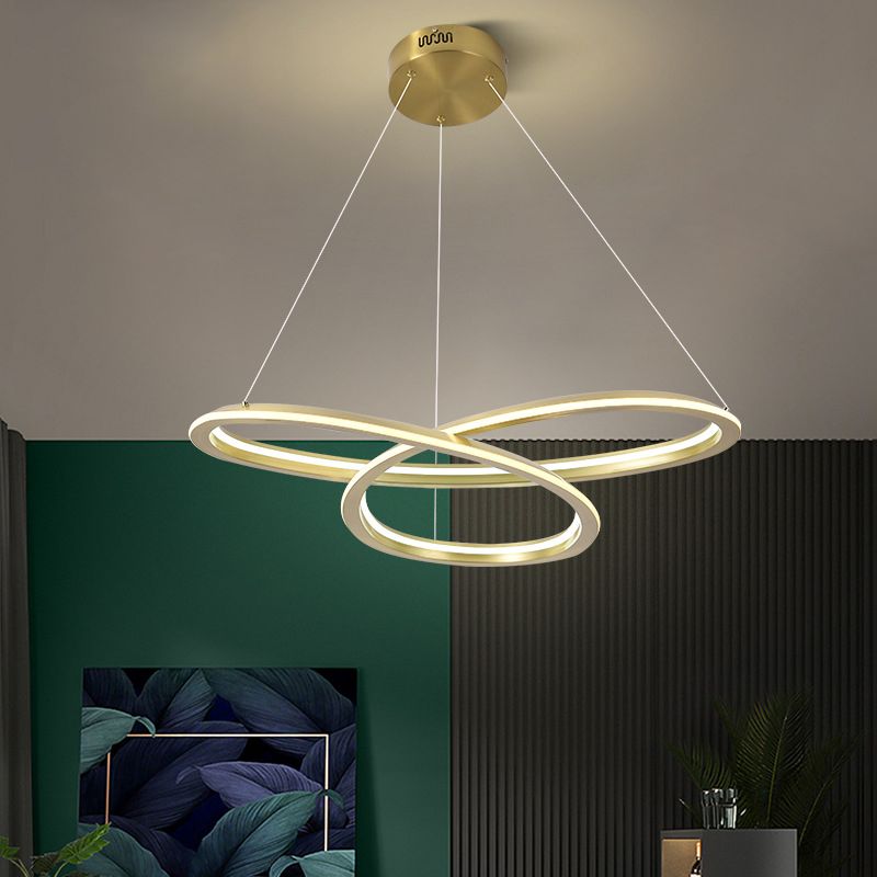 Lampadario in alluminio elettroplato a pendente lineare a LED di lusso moderno con tonalità in silicone