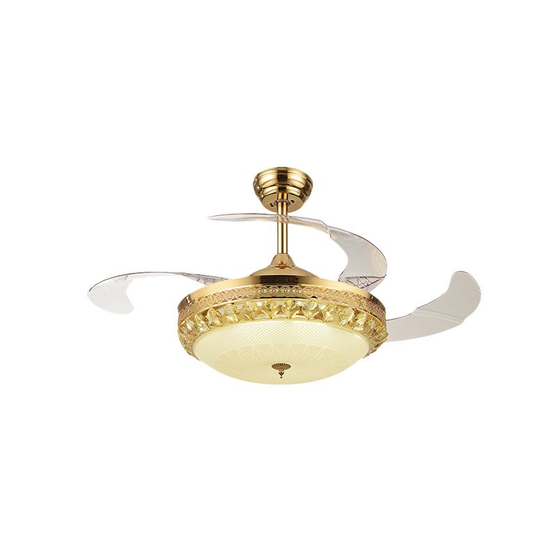 42.5 "brede gouden kom ventilator verlichting armatuur eenvoudig Crystal 3 Blades Family Room LED Semi Mount Lighting